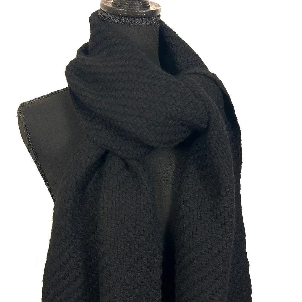 Banana Republic Lambswool Cashmere Scarf Black Basketweave Womens Unisex NEW